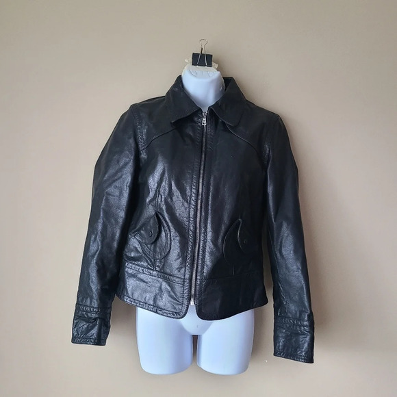 Weekend Max Mara black leather jacket Women's sz.8 - Picture 1 of 16